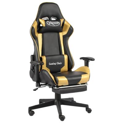 Gossi scaun de jocuri pivotant cu suport de picioare, auriu, pvc