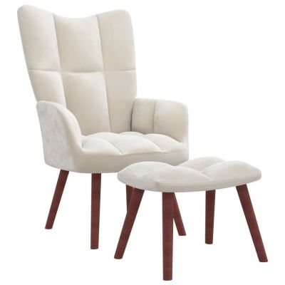 Gossi scaun de relaxare cu taburet, alb crem, catifea