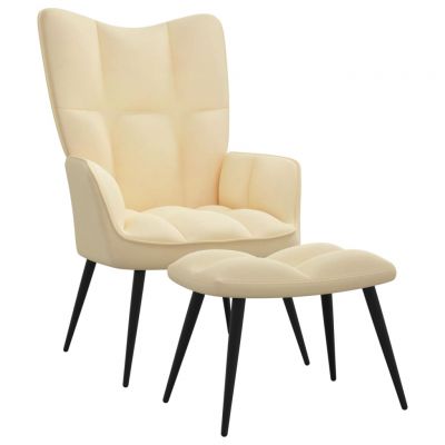 Gossi scaun de relaxare cu taburet, alb crem, catifea