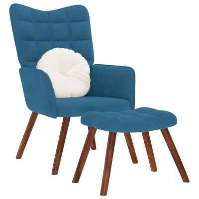 Gossi scaun de relaxare cu taburet, albastru, catifea