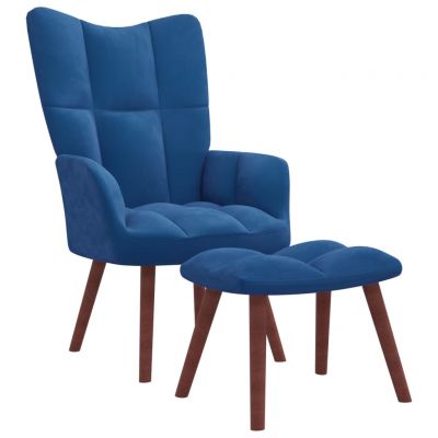 Gossi scaun de relaxare cu taburet, albastru, catifea