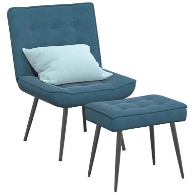 Gossi scaun de relaxare cu taburet, albastru, catifea