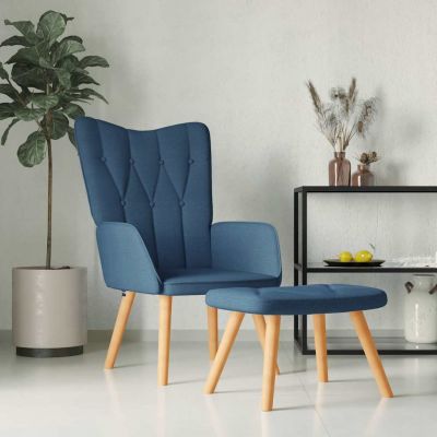 Gossi scaun de relaxare cu taburet, albastru, textil