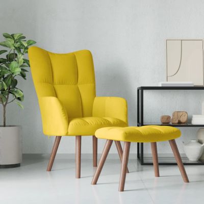 Gossi scaun de relaxare cu taburet, galben mustar, catifea