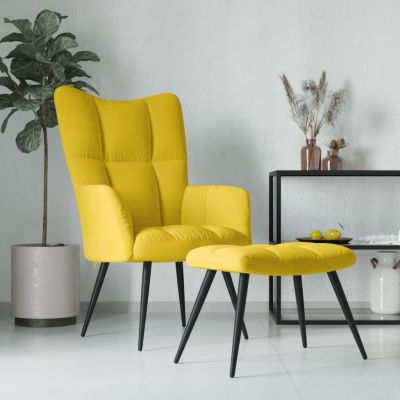 Gossi scaun de relaxare cu taburet, galben mustar, catifea