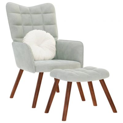 Gossi scaun de relaxare cu taburet, gri deschis, catifea