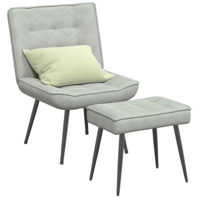 Gossi scaun de relaxare cu taburet, gri deschis, catifea