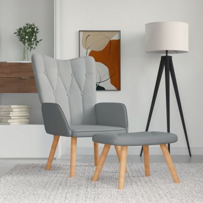 Gossi scaun de relaxare cu taburet, gri deschis, material textil
