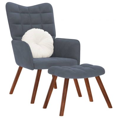 Gossi scaun de relaxare cu taburet, gri inchis, catifea