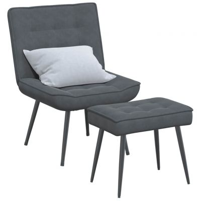 Gossi scaun de relaxare cu taburet, gri inchis, catifea