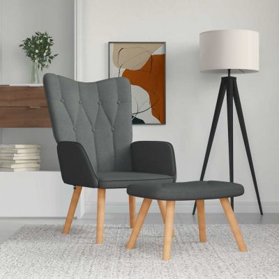Gossi scaun de relaxare cu taburet, gri inchis, textil
