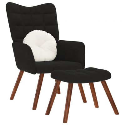 Gossi scaun de relaxare cu taburet, negru, catifea