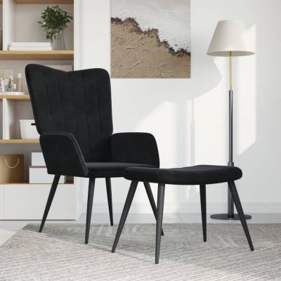 Gossi scaun de relaxare cu taburet, negru, catifea