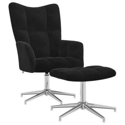 Gossi scaun de relaxare cu taburet, negru, catifea