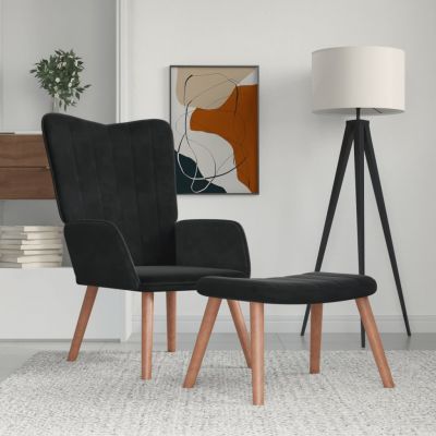 Gossi scaun de relaxare cu taburet, negru, catifea