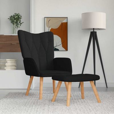 Gossi scaun de relaxare cu taburet, negru, textil