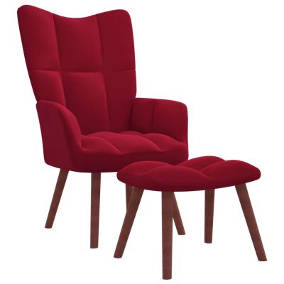 Gossi scaun de relaxare cu taburet, rosu vin, catifea