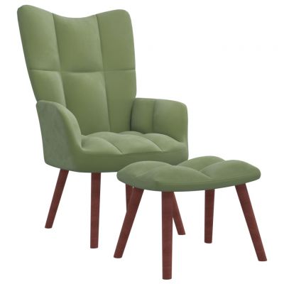 Gossi scaun de relaxare cu taburet, verde deschis, catifea