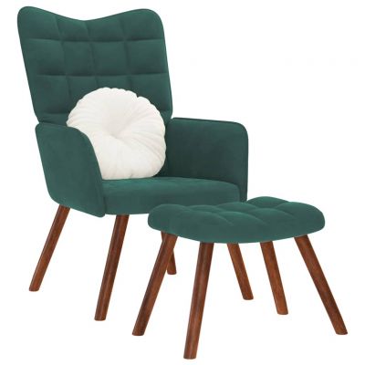 Gossi scaun de relaxare cu taburet, verde inchis, catifea