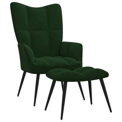 Gossi scaun de relaxare cu taburet, verde inchis, catifea