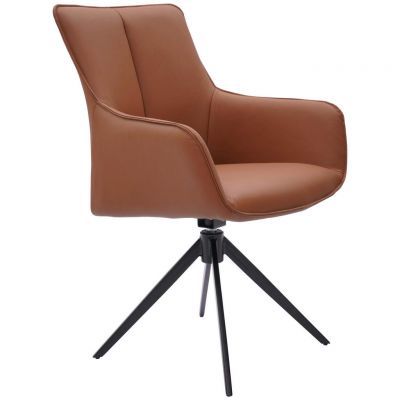 Scaun Cu Brațe din metal, piele, negru, coniac