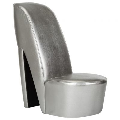 Gossi scaun, design toc inalt, argintiu, piele ecologica Gossi scaun, design toc inalt, argintiu, piele ecologica