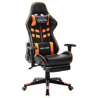 Gossi scaun gaming cu suport picioare, negru/oranj, piele ecologica