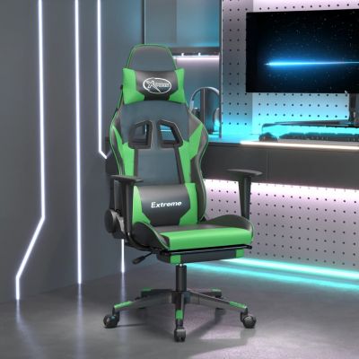 Gossi scaun gaming de masaj/suport picioare, negru/verde, piele eco