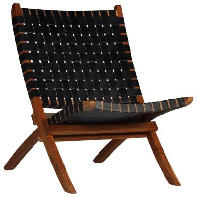 Gossi scaun pliant impletit, negru, piele naturala