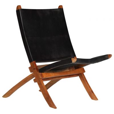 Gossi scaun relaxant pliant, negru, piele naturala