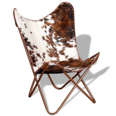 Gossi scaun tip fluture, maro si alb, piele de vaca naturala