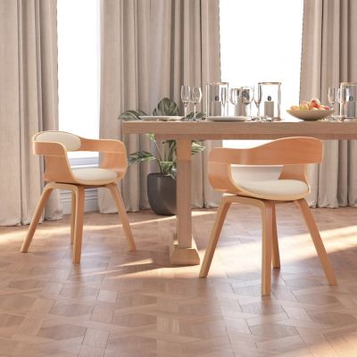 Gossi scaune bucatarie, 2 buc., crem, lemn curbat/piele artificiala