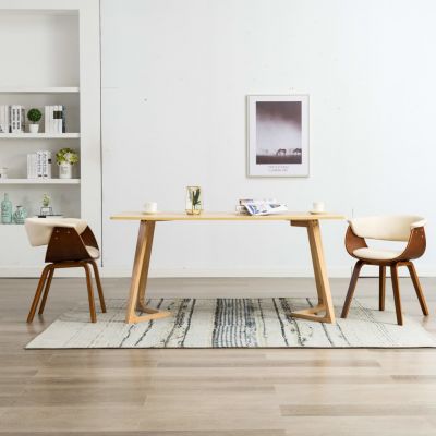 Gossi scaune bucatarie, 2 buc, crem, lemn curbat si piele ecologica