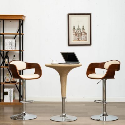 Gossi scaune de bar, 2 buc., crem, lemn curbat si piele ecologica