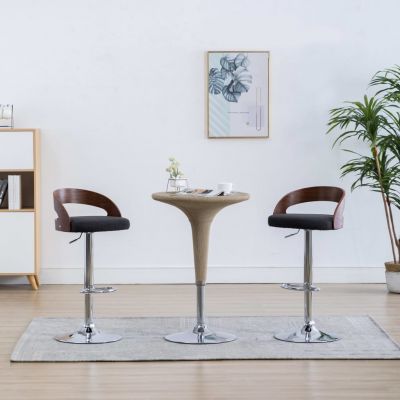 Gossi scaune de bar 2 buc. gri inchis, material textil & lemn curbat