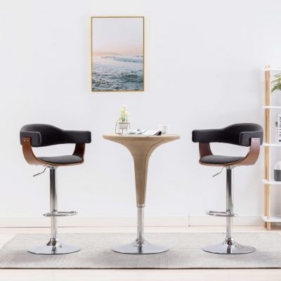 Gossi scaune de bar, 2 buc., gri, lemn curbat si material textil