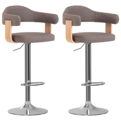 Gossi scaune de bar 2 buc. gri taupe lemn curbat si material textil