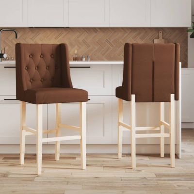 Gossi scaune de bar, 2 buc., lemn masiv de hevea si textil