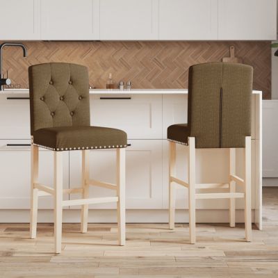 Gossi scaune de bar, 2 buc., lemn masiv de hevea si textil