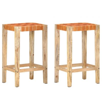 Gossi scaune de bar, 2 buc., maro, 75 cm, piele naturala