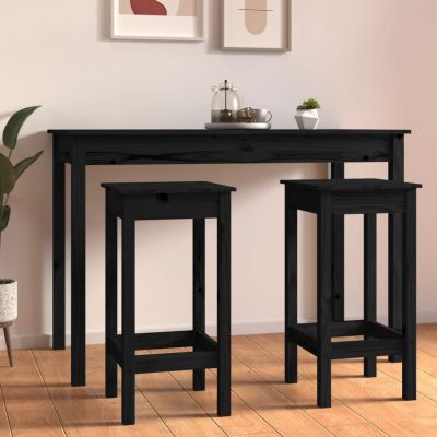 Gossi scaune de bar, 2 buc., negru, 40x40x78 cm, lemn masiv pin