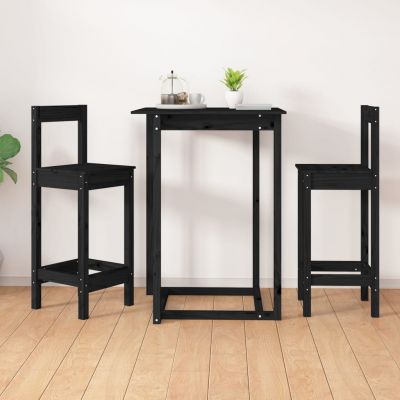 Gossi scaune de bar, 2 buc., negru, 40x41,5x112 cm, lemn masiv pin