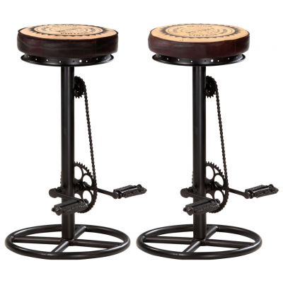 Gossi scaune de bar imprimeu panza 2 buc. negru & maro piele naturala