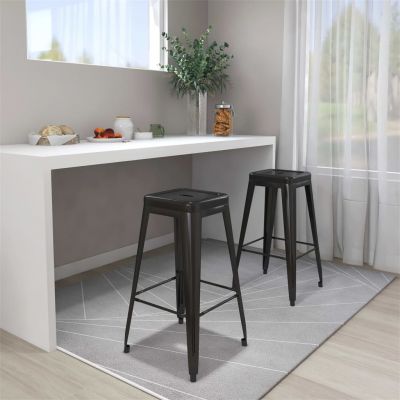 Gossi scaune de bar stivuibile, 2 buc., negru, metal