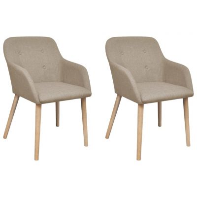 Gossi scaune de bucatarie, 2 buc, bej, textil & lemn de stejar masiv