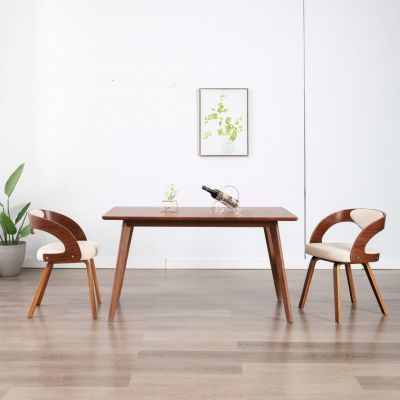 Gossi scaune de bucatarie, 2 buc, crem, lemn curbat & piele ecologica