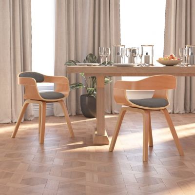 Gossi scaune de bucatarie, 2 buc., gri deschis, lemn curbat si textil
