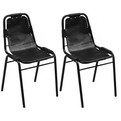 Gossi scaune de bucatarie, 2 buc., negru, piele naturala