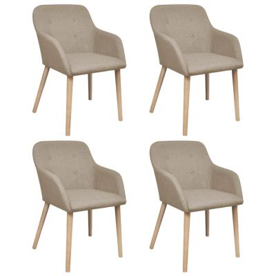Gossi scaune de bucatarie, 4 buc, bej, textil & lemn de stejar masiv