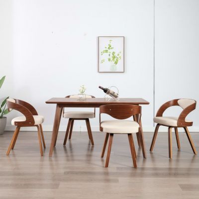 Gossi scaune de bucatarie, 4 buc, crem, lemn curbat & piele ecologica